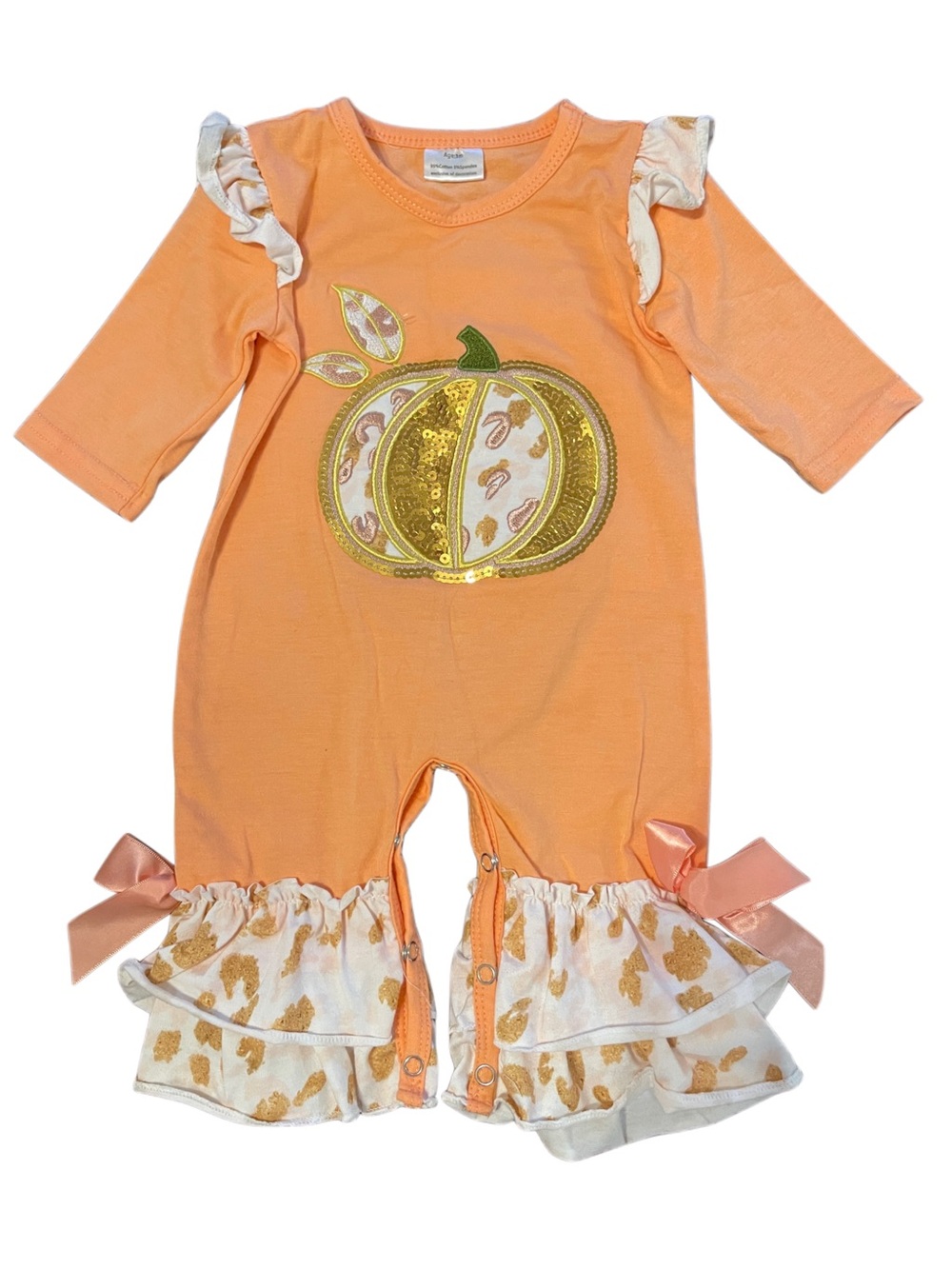 Orange Pumpkin Appliqué Ruffle Romper